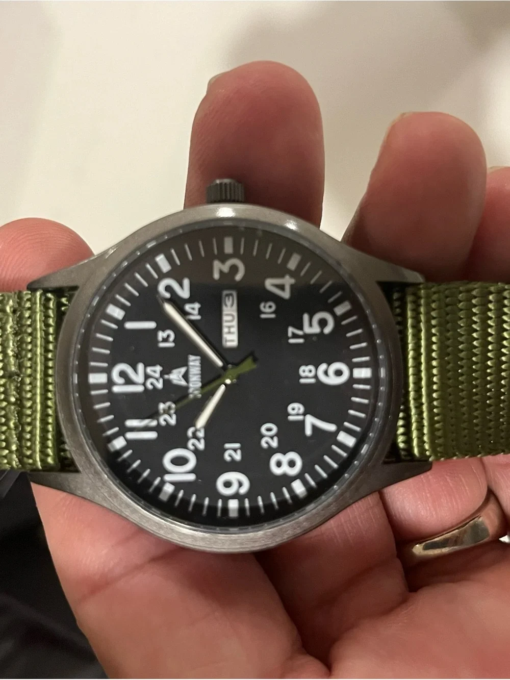 IronWay Men's Field Watch with Olive Green Nylon Nato Strap Quartz NWT 41mm